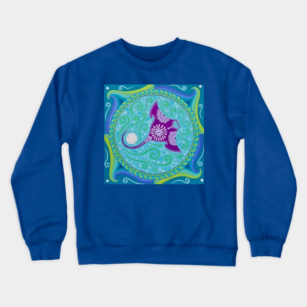 Manta Ray and Moon Mandala Crewneck Sweatshirt by SoozieWray